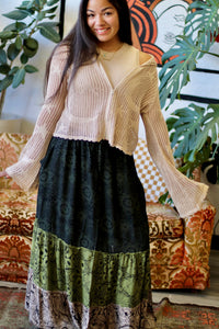 Celestial Lacy Cropped Zip Hoodie in Sand