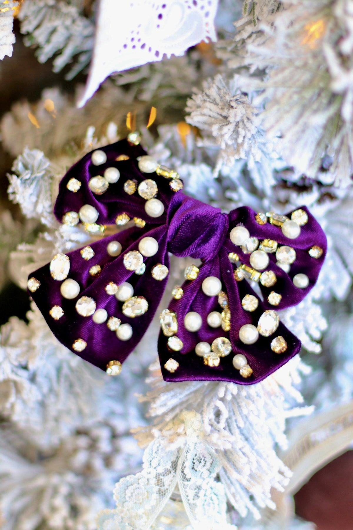 Velvet Rhinestone & Pearl Bow