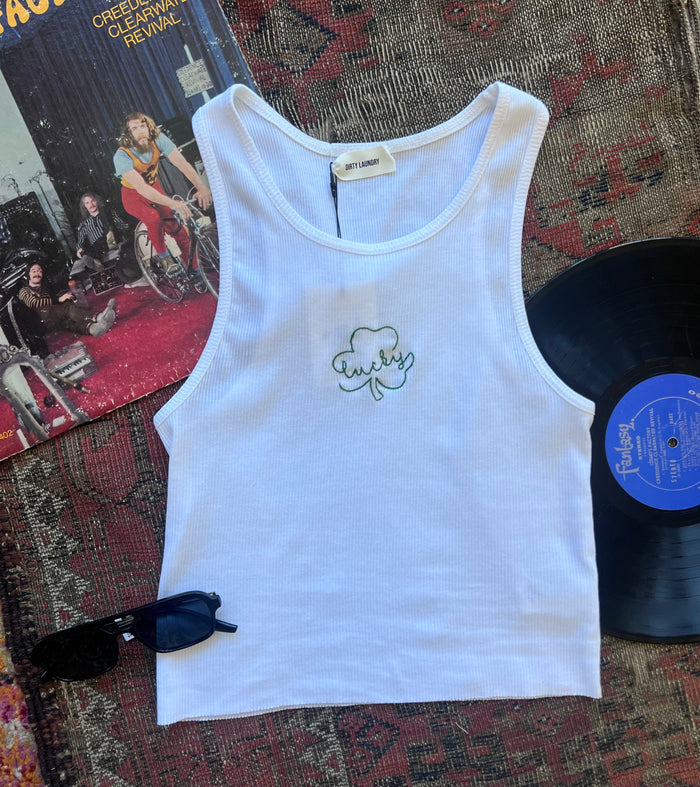 Lucky Clover White Tank Top