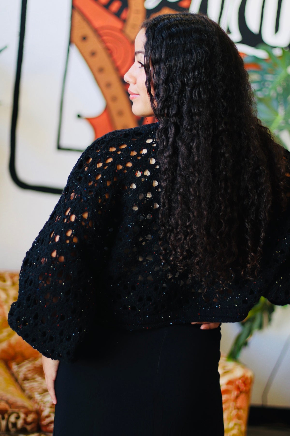 Crochet Cropped Sweater + Black