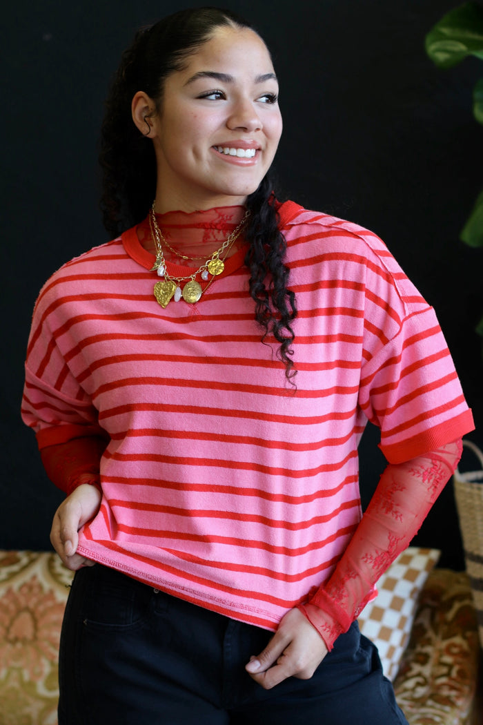 Pink Stripe Casual Comfy Knit Top