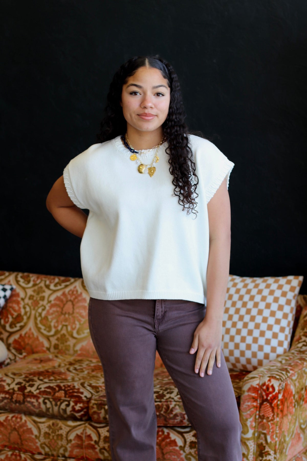 Stitched Sweater Vest in Ivory