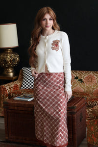 Randi Red Mix Plaid Midi Skirt
