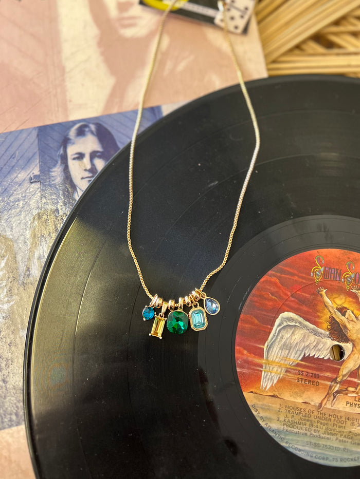 Blue & Green Crystal Cluster Charm Necklace