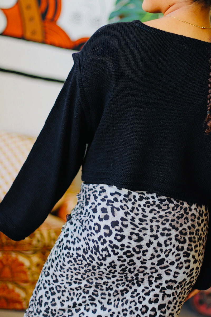 Cropped Knit Sweater in Black