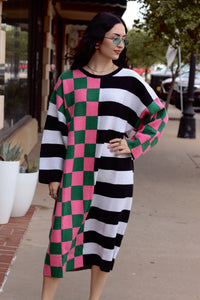 Moxie Sweater Dress + Pink/Black