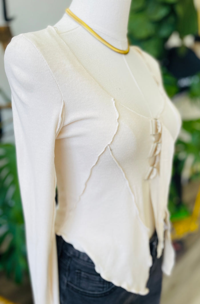 Ribbed Knit Buckle-Detail Top