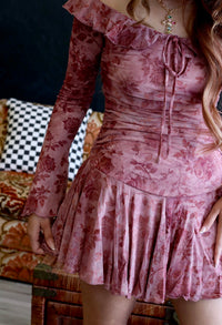Rose Off The Shoulder Mini Dress