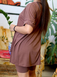 Soft Brushed Bike Short Set in Brown