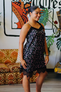Black Floral Mini Slip Dress w/ Lace Detail