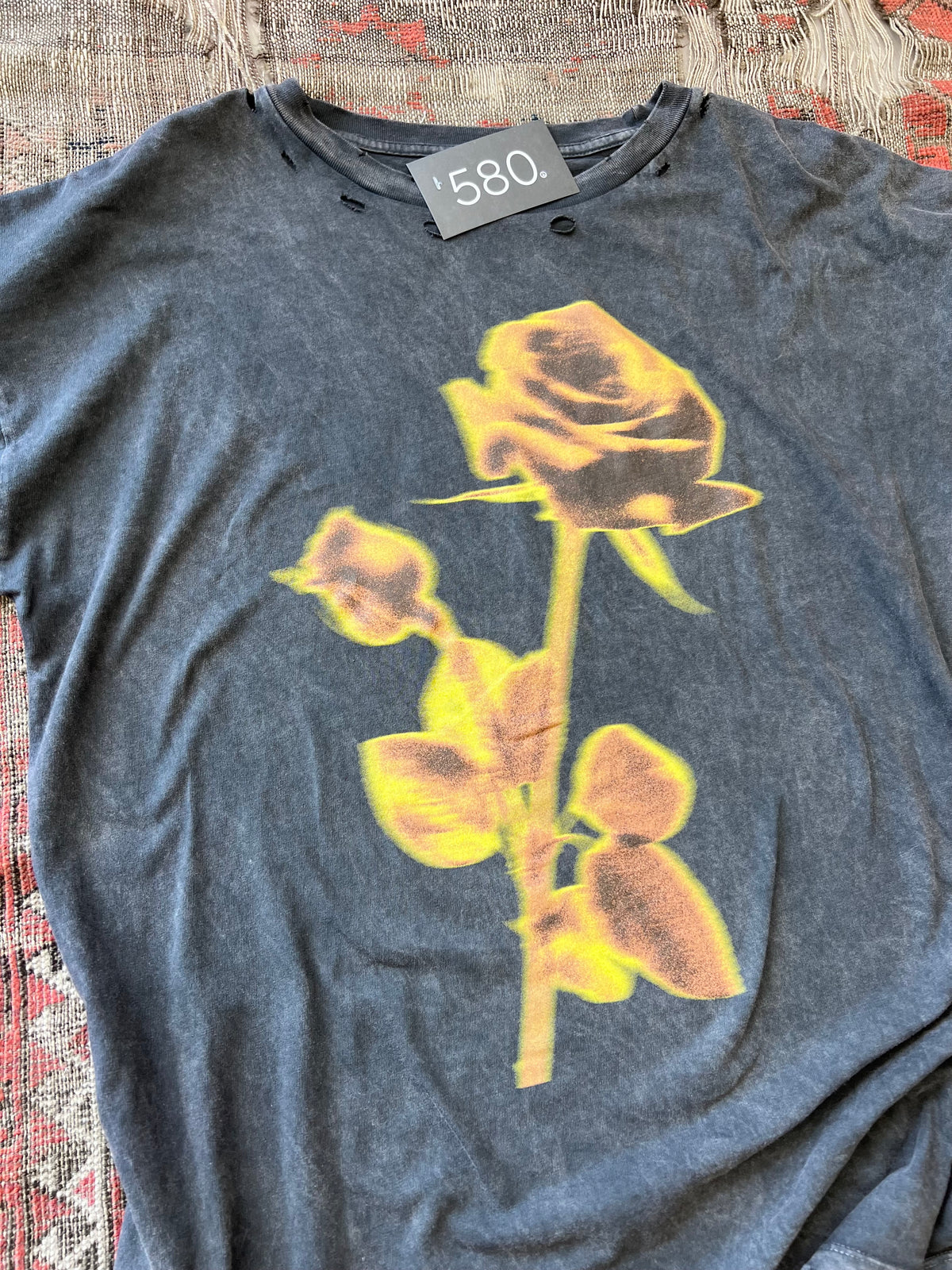 Blurry Rose Distressed Vintage-Wash Graphic Tee