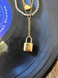18K Gold Plated Stainless Steel Love You Layered Lock Necklace