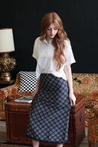 Randi Navy Mix Plaid Midi Skirt