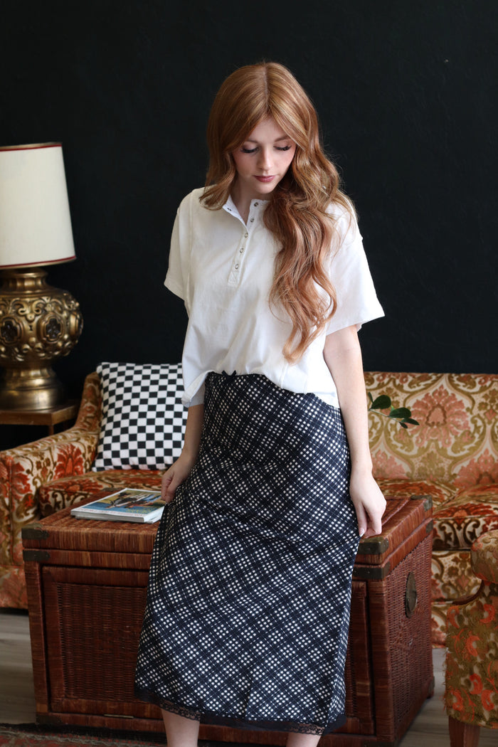 Randi Navy Mix Plaid Midi Skirt