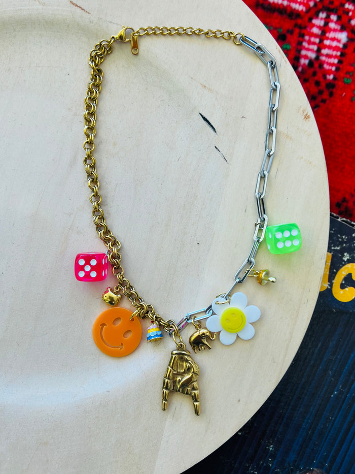 Heavy Mixed Metal Charm Necklace