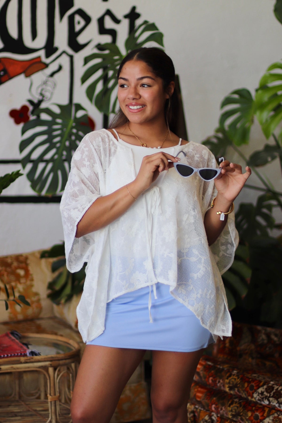 Oversized Floral Lace Cover-Up in White