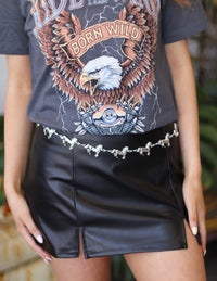 Black Faux Leather High Waist Double Slit Mini Skirt