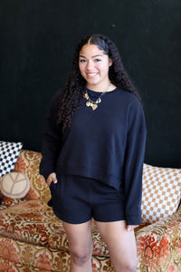 Cozy Sweatshirt & Shorts Set + Black