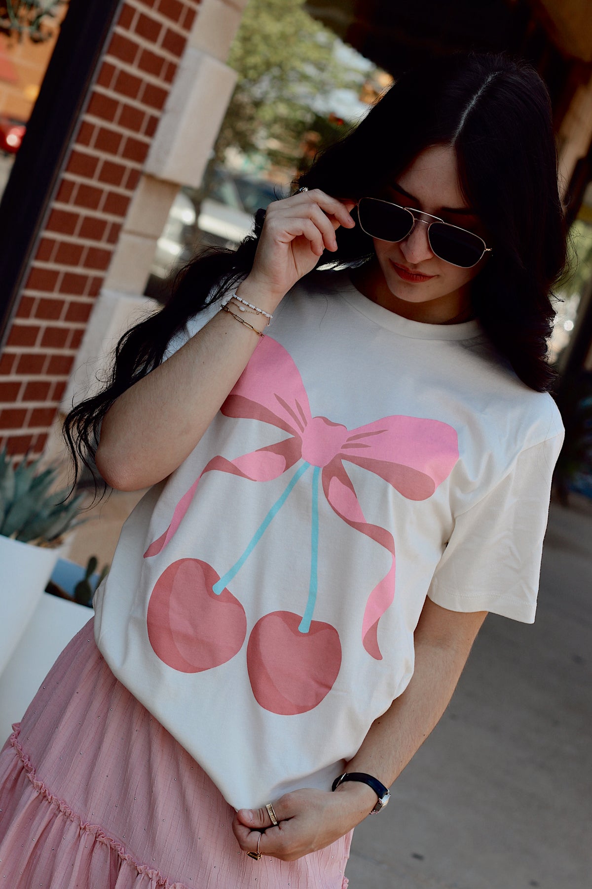 Cherry Bow Graphic Tee + Ivory