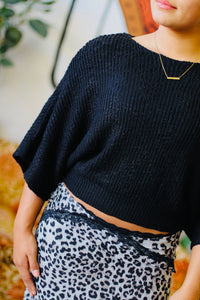 Boat Neck Knit Sweater in Black
