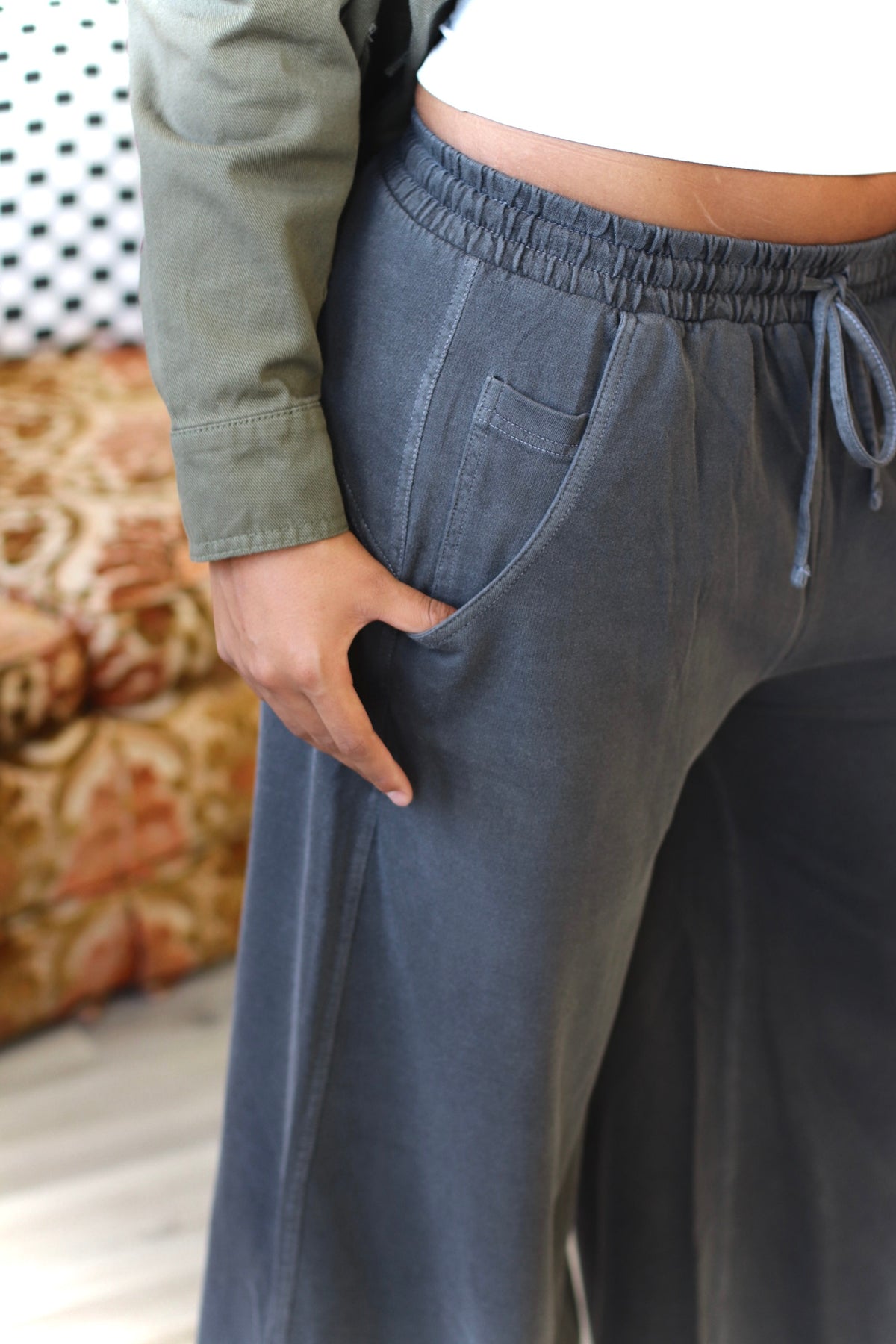 Mineral Wash Wide Leg Pants + Grey