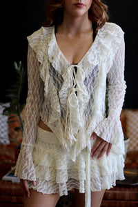 Elton Cream Ruffle Lace Top