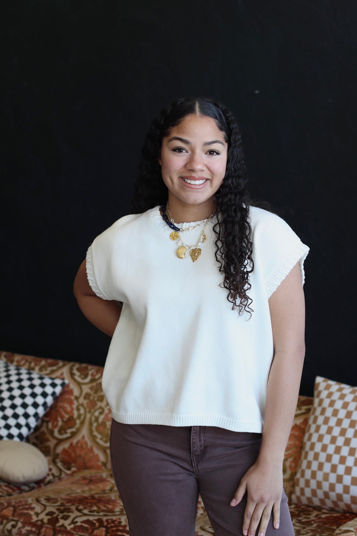 Stitched Sweater Vest in Ivory