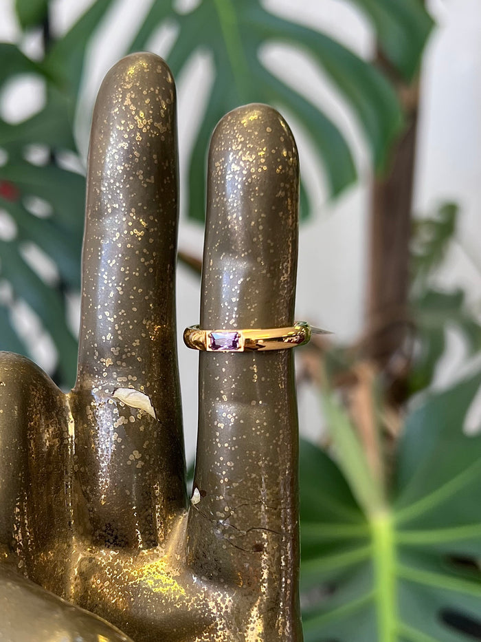 Zircon 18K Gold Plated Steel Ring Purple