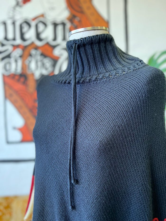 Vault Vintage | Black Fringe Poncho Large