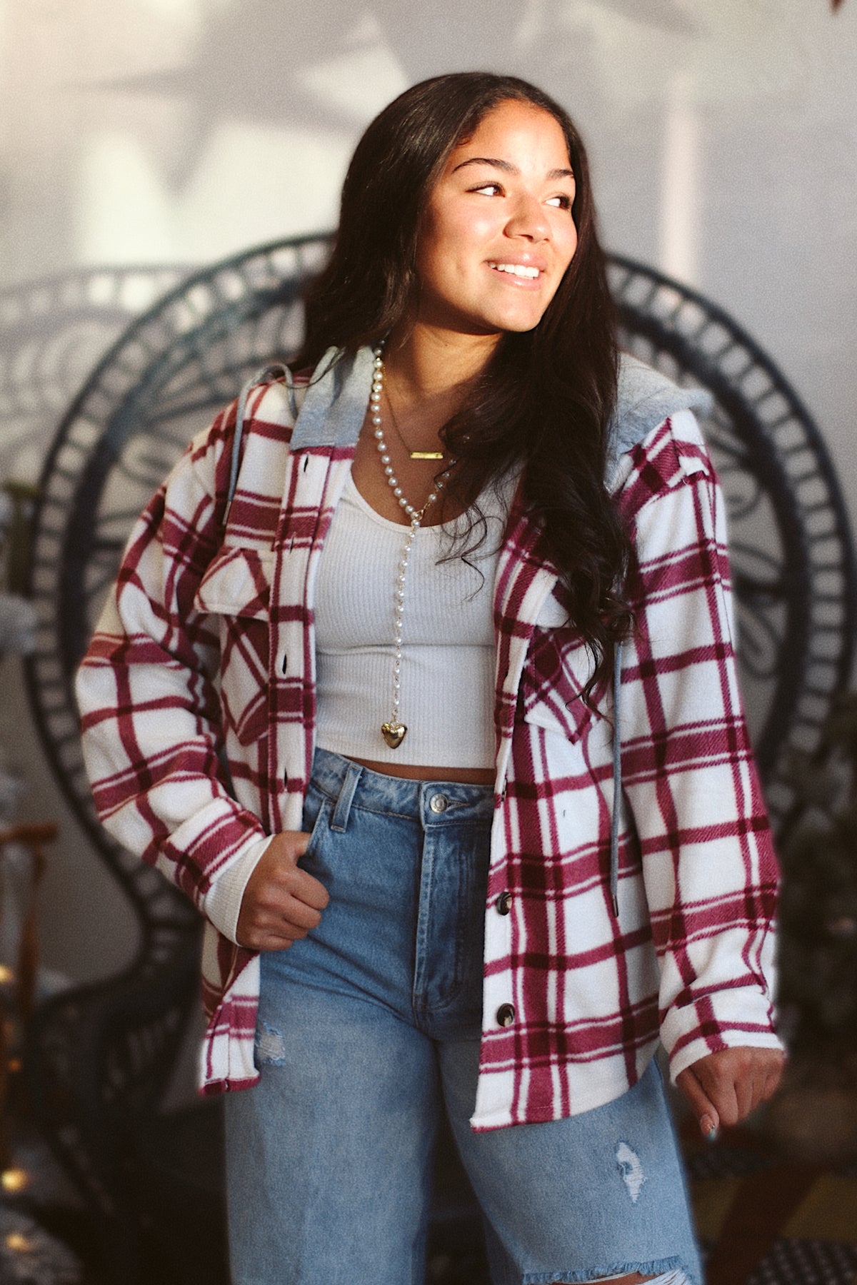 Plaid Hooded Shacket + Ivory/Wine | BF '25