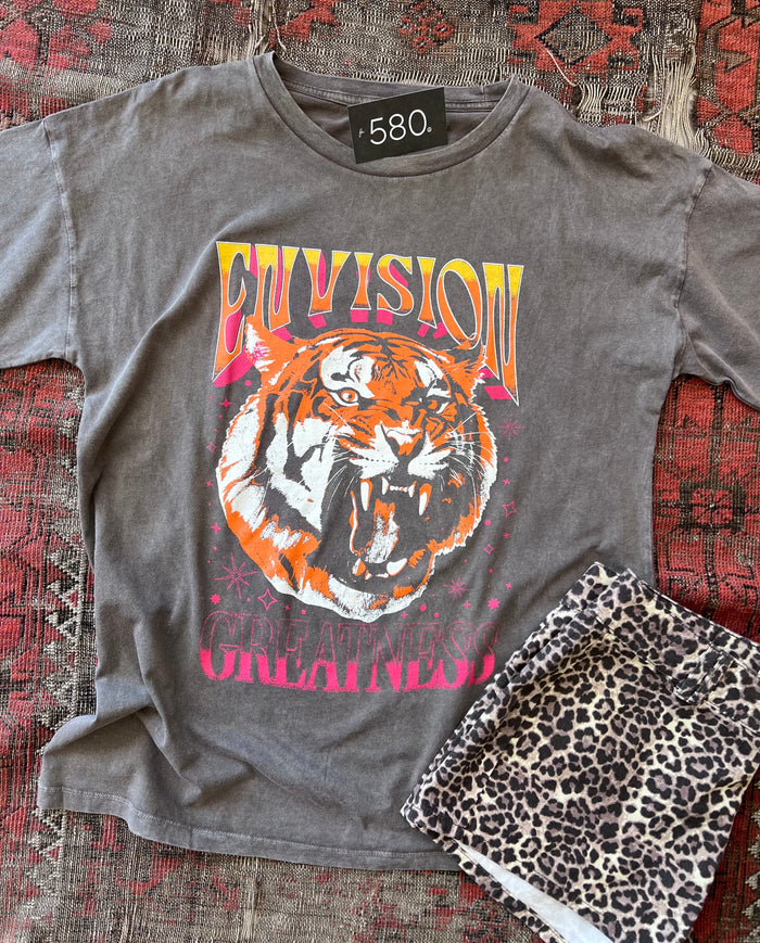 Envision Greatness Tiger Vintage-Wash Oversized Graphic Tee