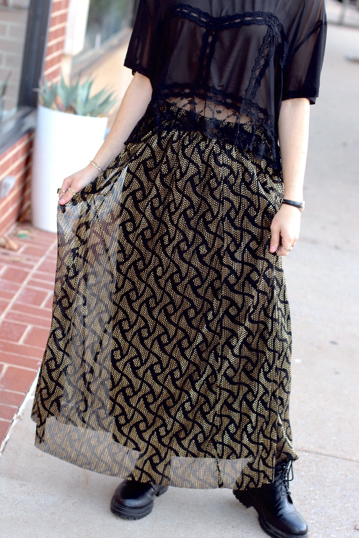 Goldie Flowy Midi Skirt + Black