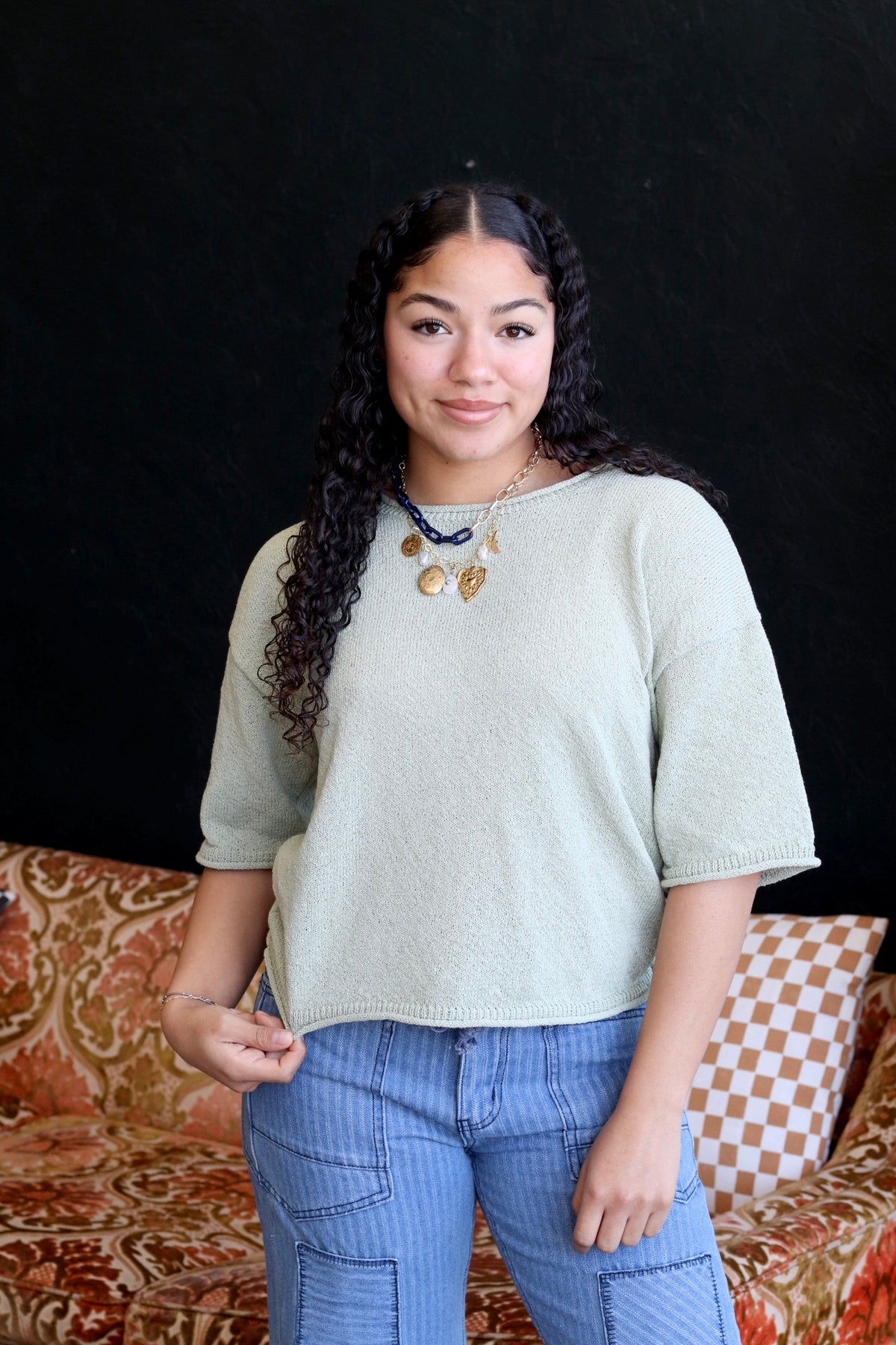 Raw Edge Boxy Knit Sweater + Sage