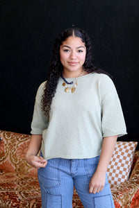 Raw Edge Boxy Knit Sweater + Sage