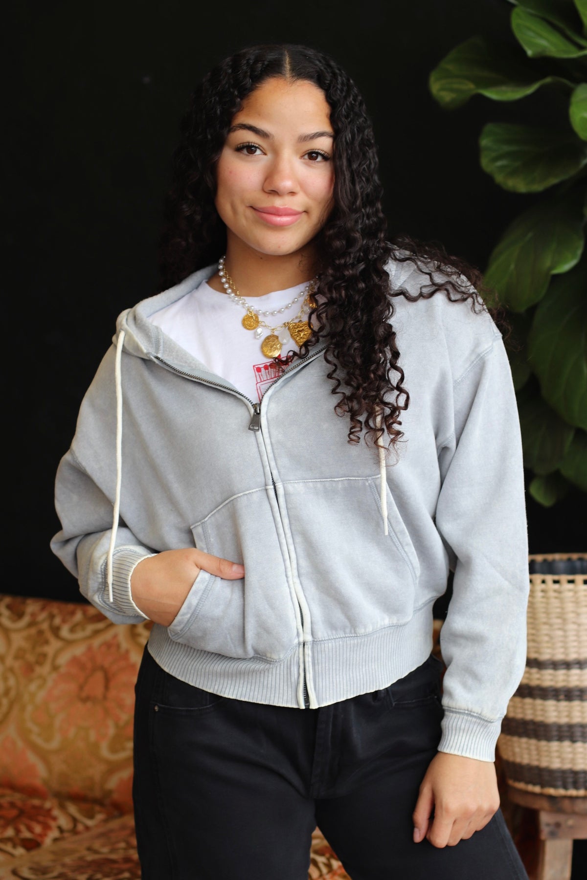 Acid Wash Zipper Jacket in Sleet