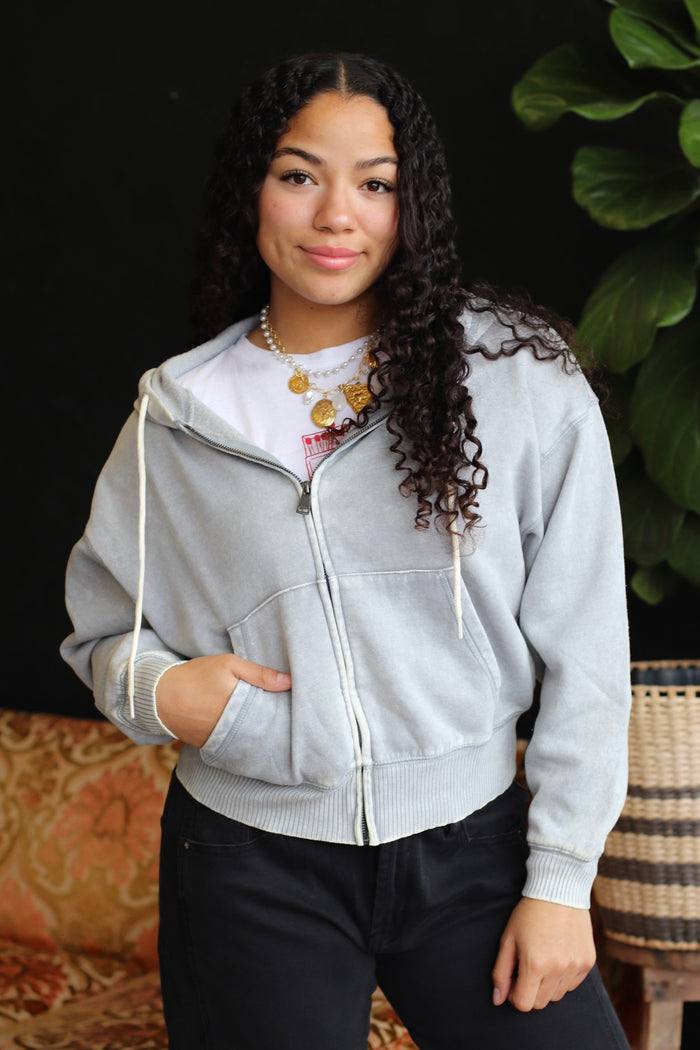 Acid Wash Zipper Jacket in Sleet