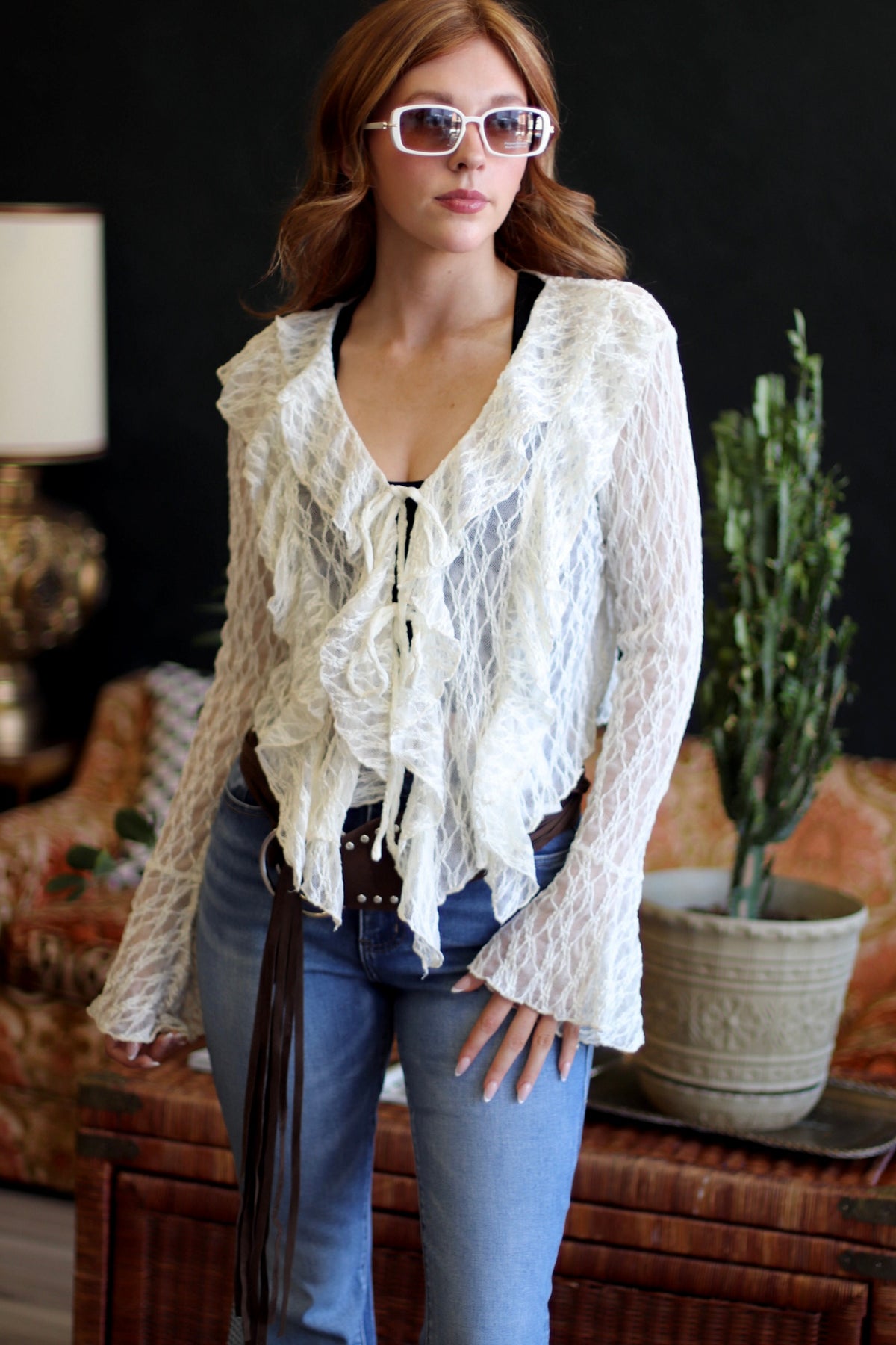 Elton Cream Ruffle Lace Top