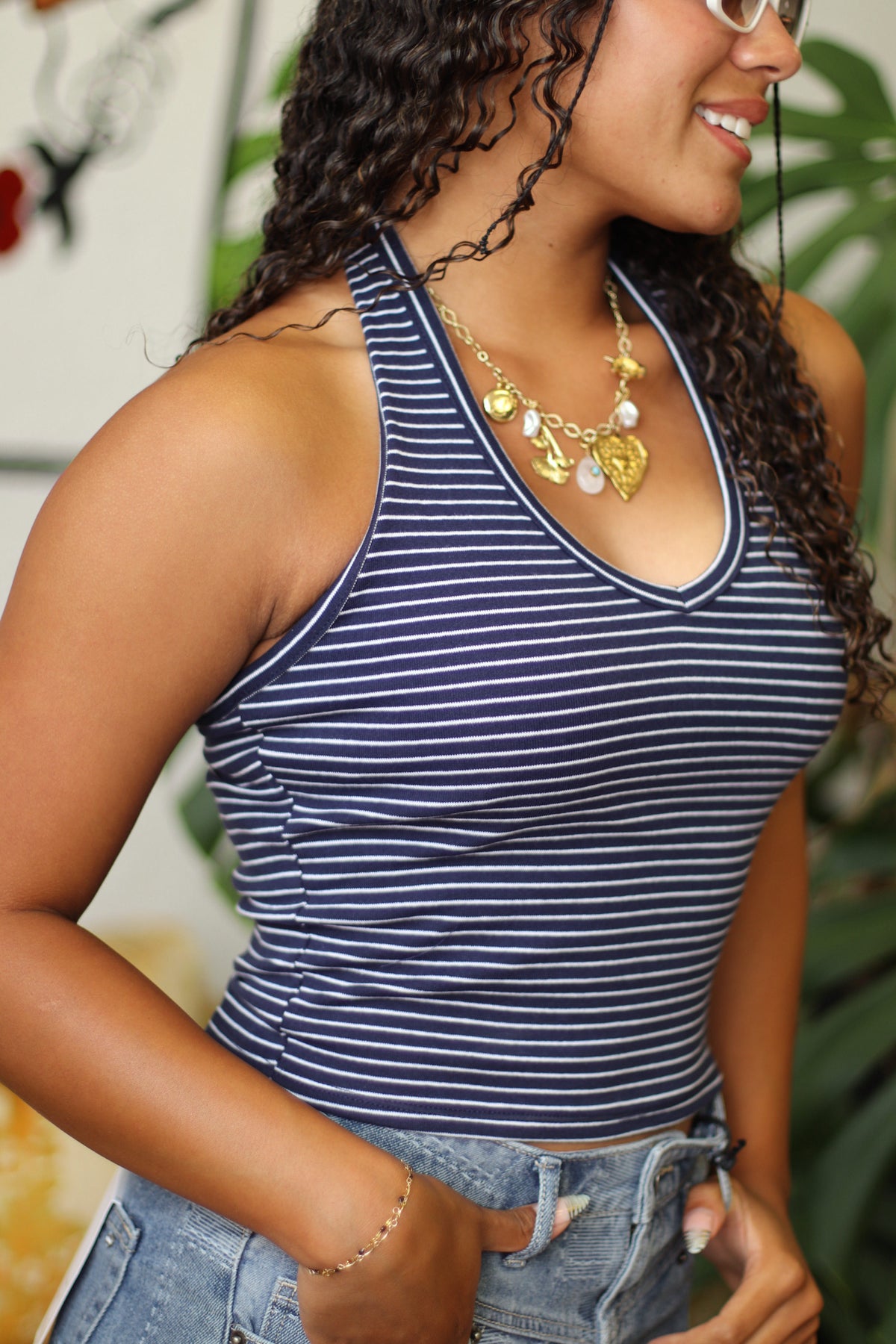 Katherine Navy Striped Halter Top