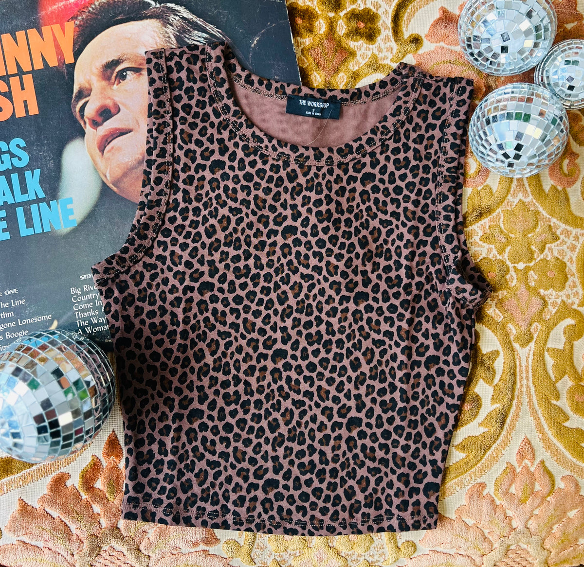 Leopard Knit Crop Tank + Brown