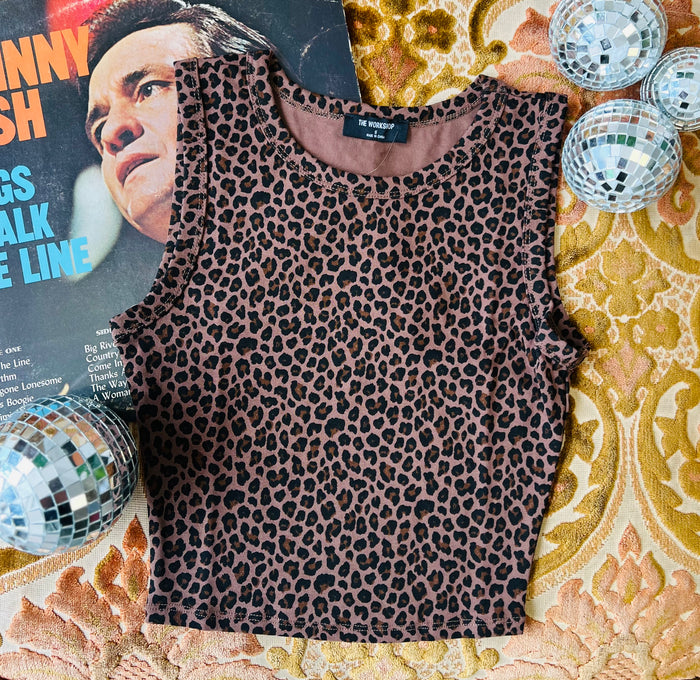 Leopard Knit Crop Tank + Brown