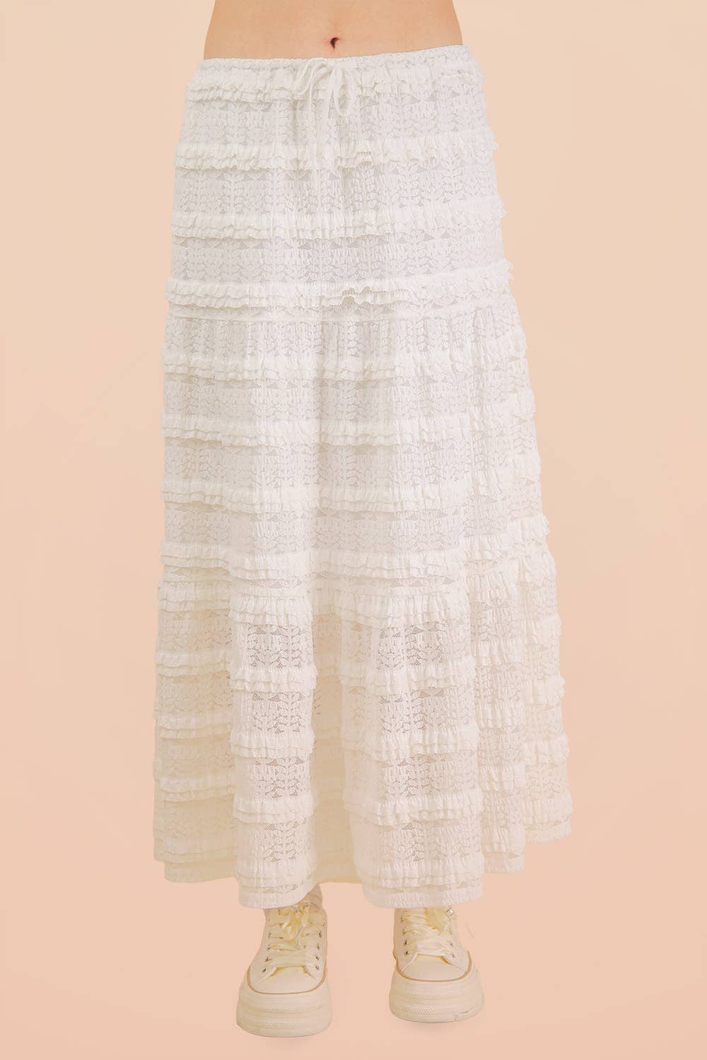 Praire Grunge White Lace Midi Skirt