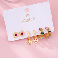 Rainbow, Smiley, and Floral Trio Earrings