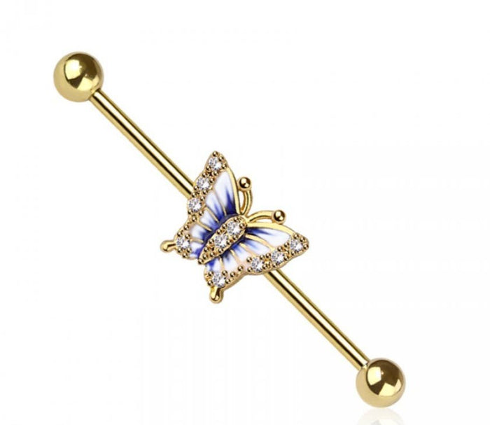 Butterfly Barbell Industrial + Gold 14GA