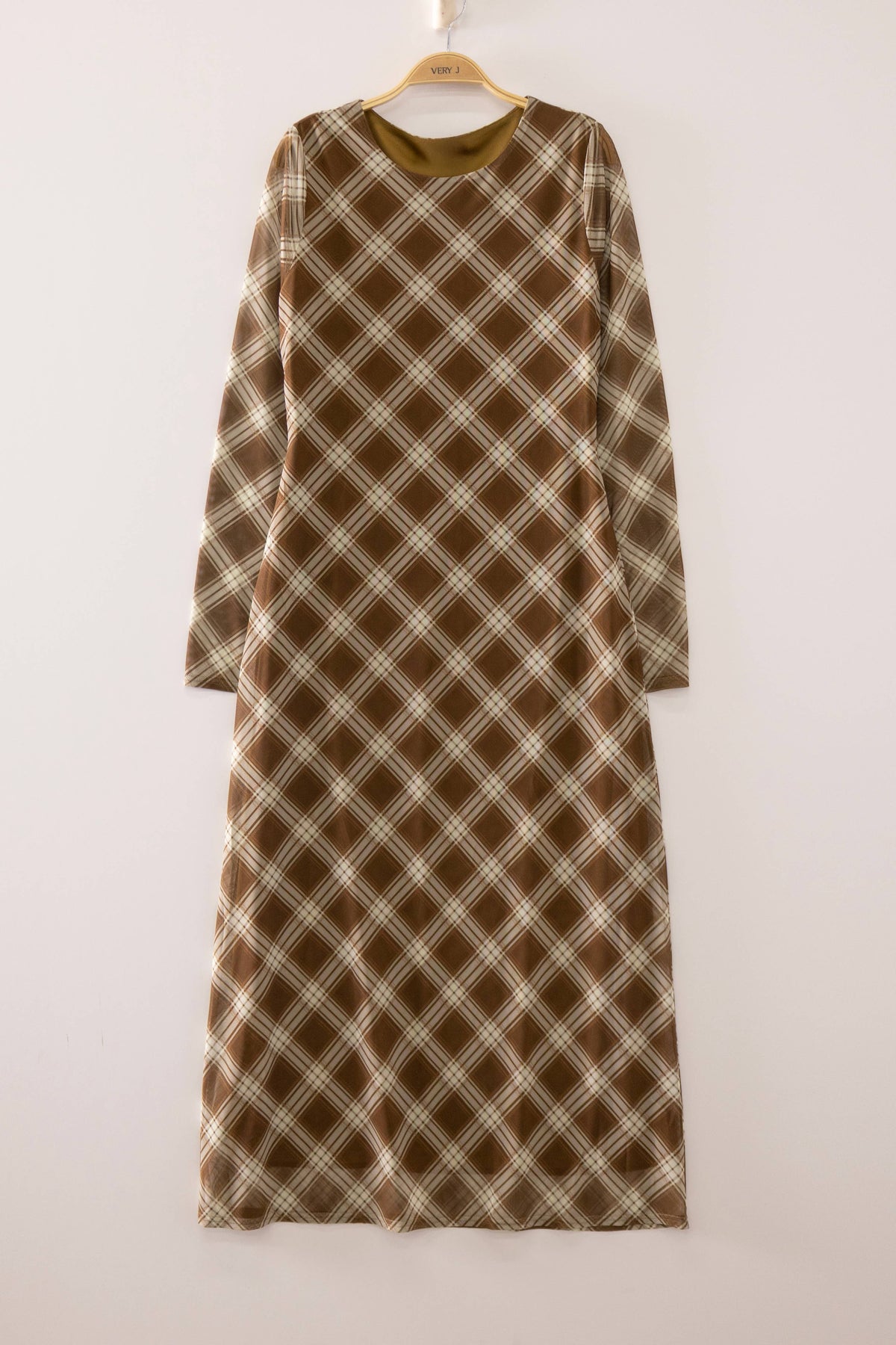 Trinity Mocha Plaid Long Sleeve Maxi Dress