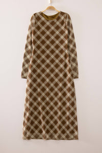 Trinity Mocha Plaid Long Sleeve Maxi Dress