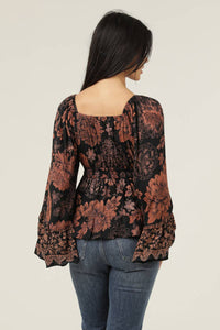 Hannah Black Floral Flowy Bell Sleeve Top