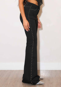 Black High-Rise Flares w/ Studs