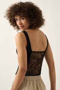 Katie Black Floral Lace Corset Bodice Tank Top