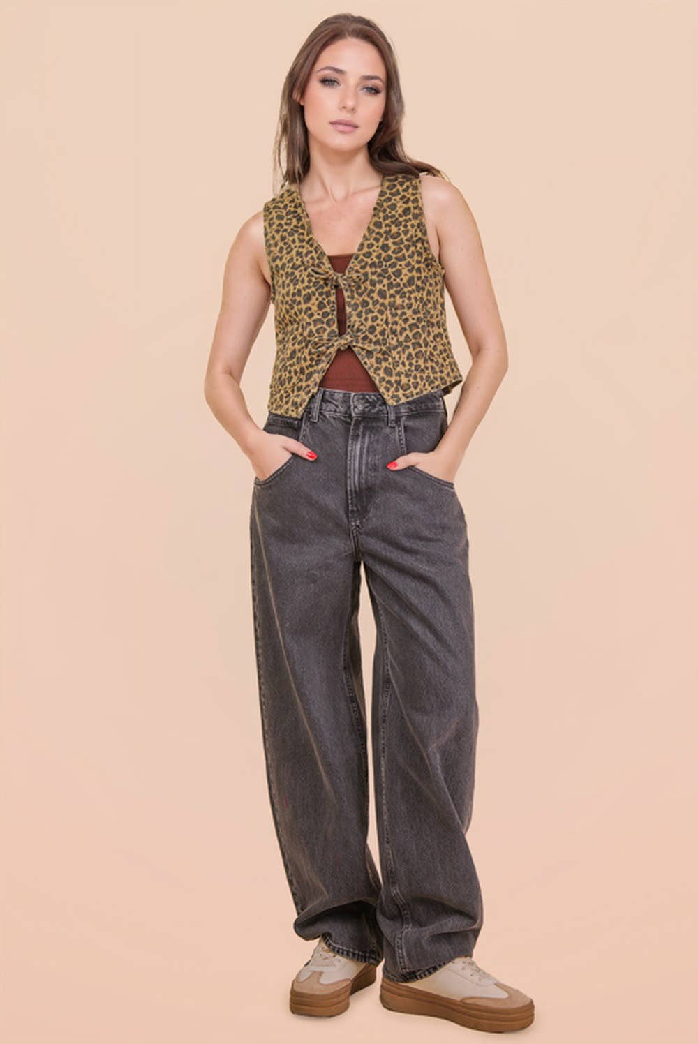 Dani Leopard Denim Tie Vest