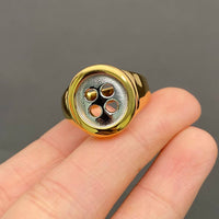 Two Tone Button 18K GP Ring